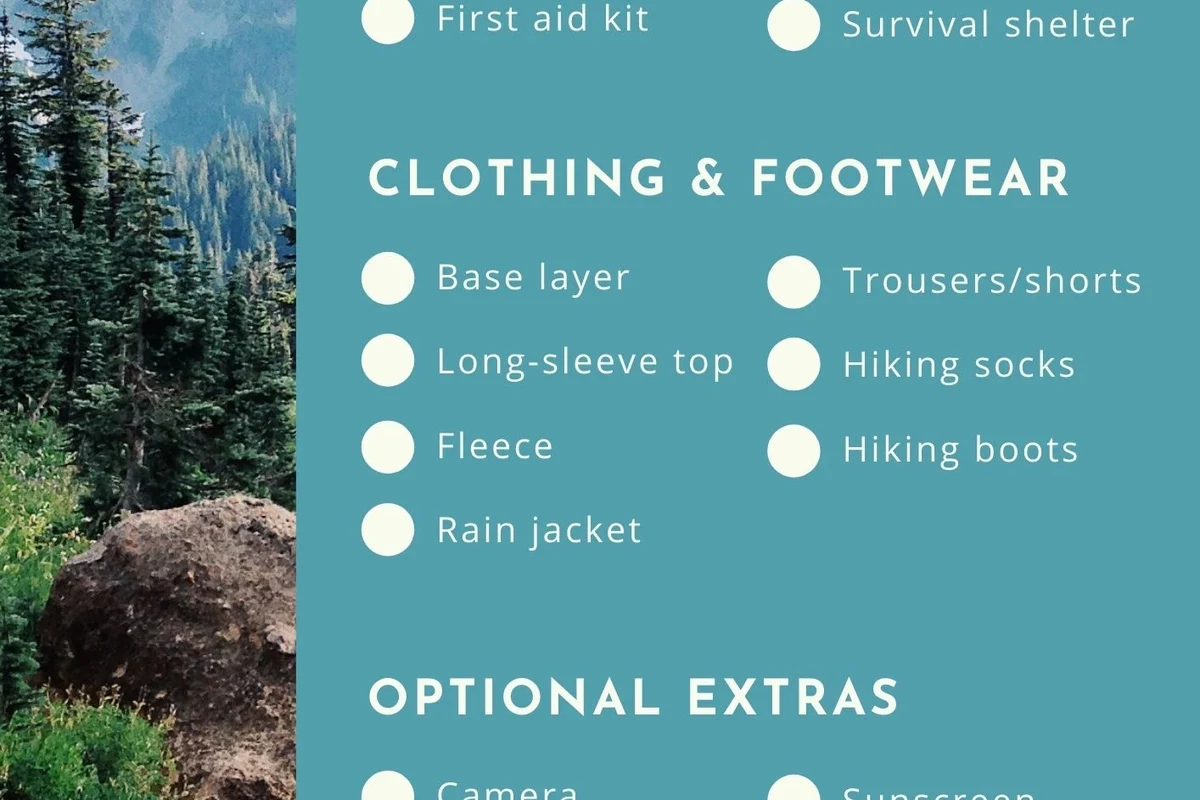 Hiker preparing essentials for a day hike in the outdoors.