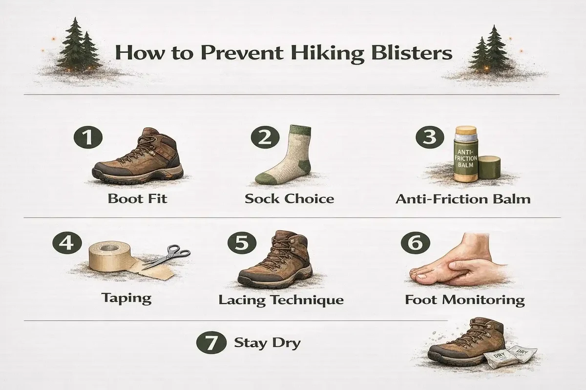 Hiker checking their boots for blisters on a trail