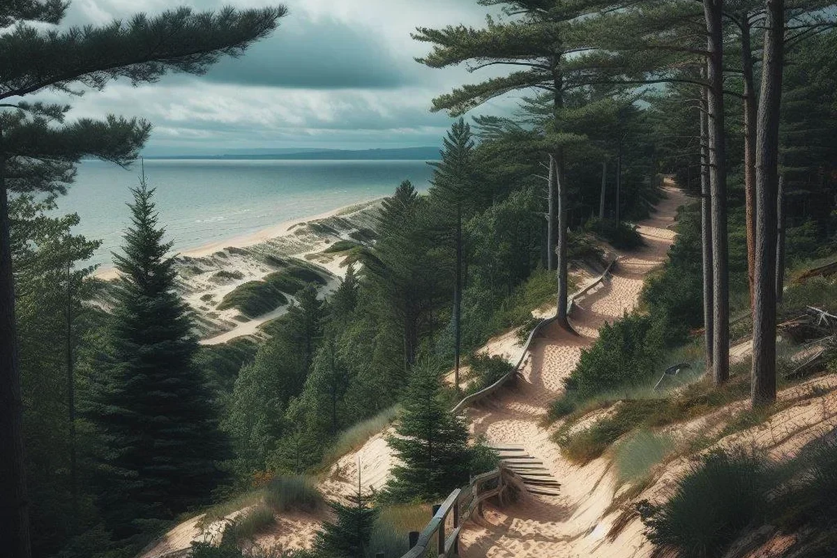 Hiking trail in a scenic state park with lush greenery