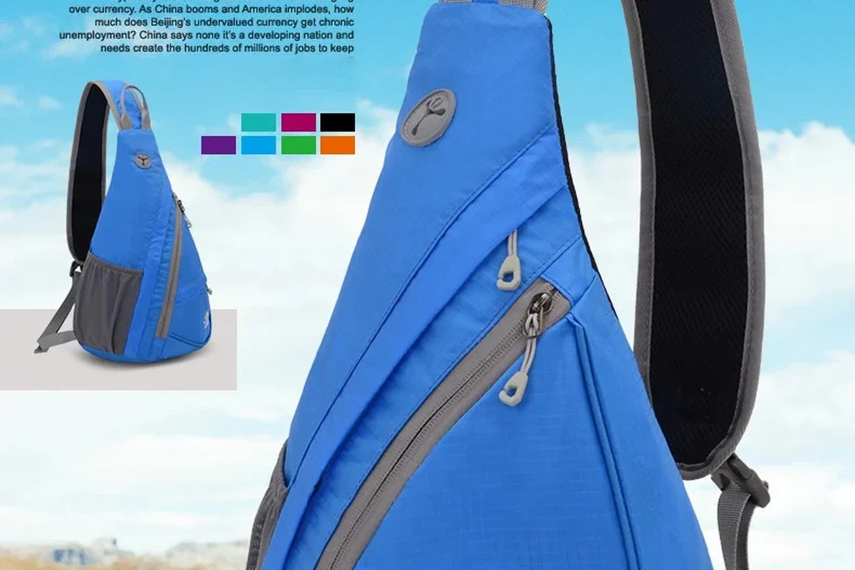 Crossbody sling backpack for hiking and travel, showcasing its design and features.
